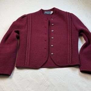 Burgundy Vintage Woodstock International Bernard 100% Pure Wool Cardigan jacket